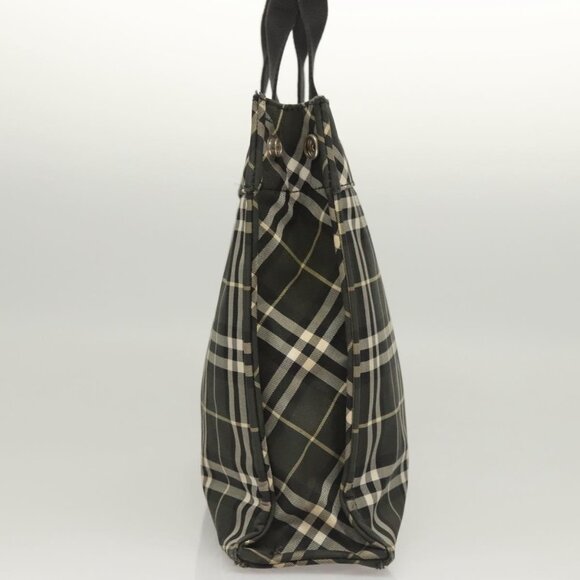 Burberrys Nova Check Blue Label Hand Bag Nylon Khaki Silver Auth hs1707 - Picture 5 of 16